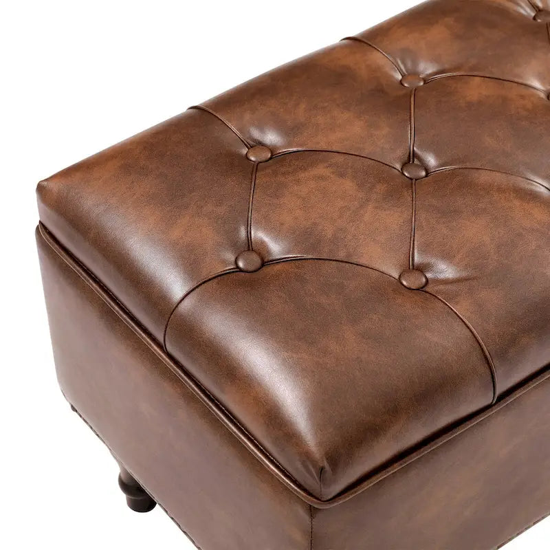 Tufted Storage Bench — Upholstered Ottoman with Wood Legs | 50.8" W × 17.1" D × 18.3" H
