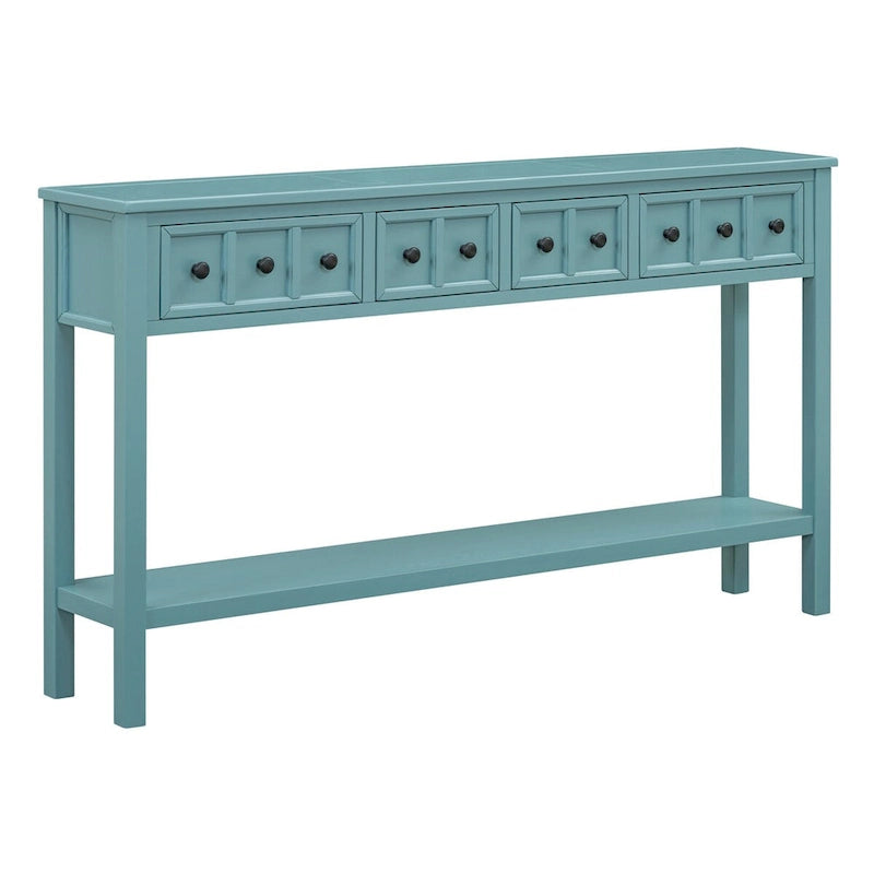 Rustic Console Table with 4 Drawers and Bottom Shelf | Distressed Finish