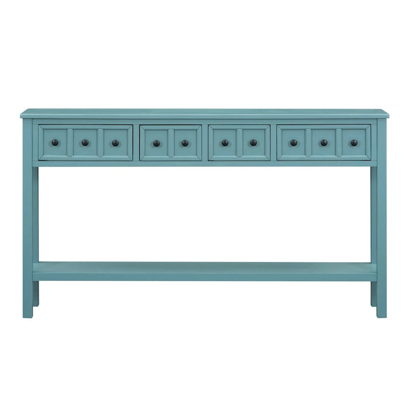 Rustic Console Table with 4 Drawers and Bottom Shelf | Distressed Finish