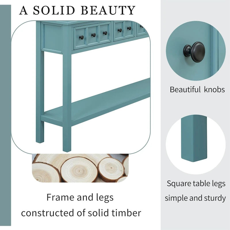 Rustic Console Table with 4 Drawers and Bottom Shelf | Distressed Finish