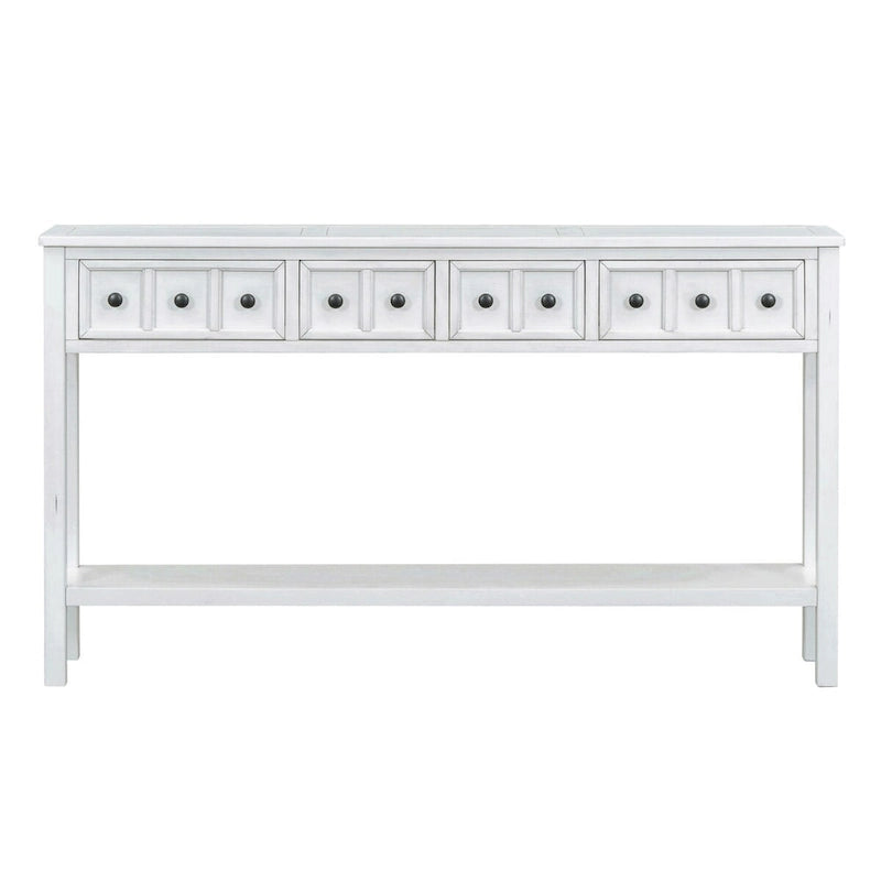 Rustic Console Table with 4 Drawers and Bottom Shelf | Distressed Finish