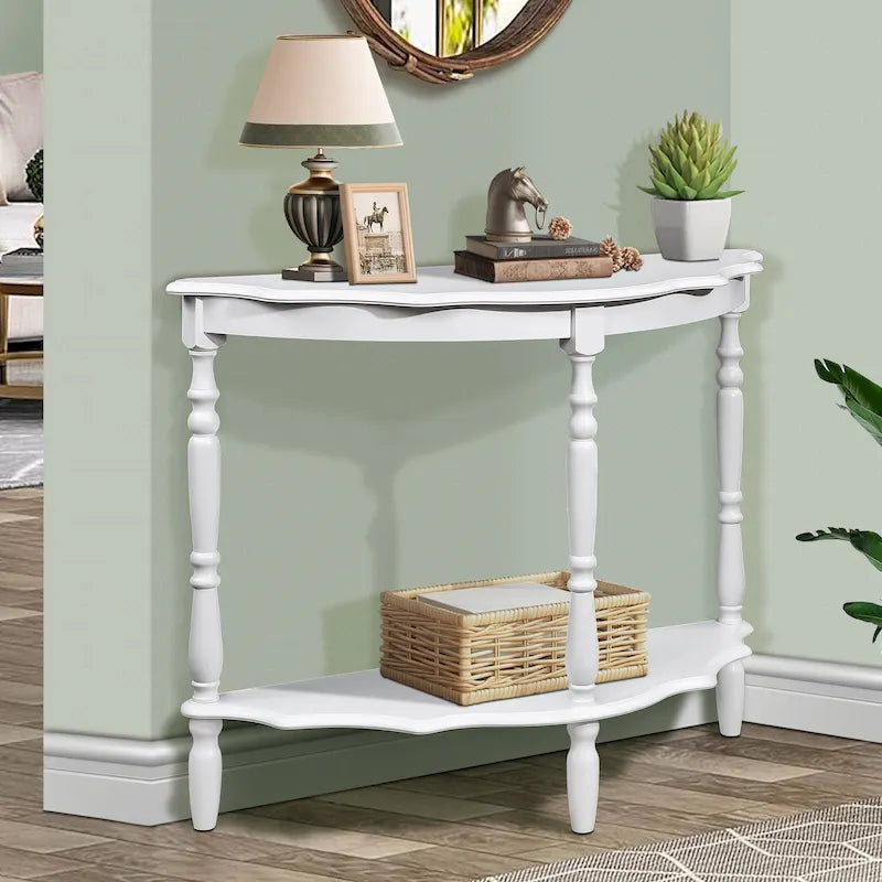 Console demi-lune rétro avec étagère ouverte