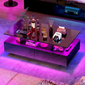 Modern Glossy Coffee Table with LED Lights and 4 Sliding Drawers
