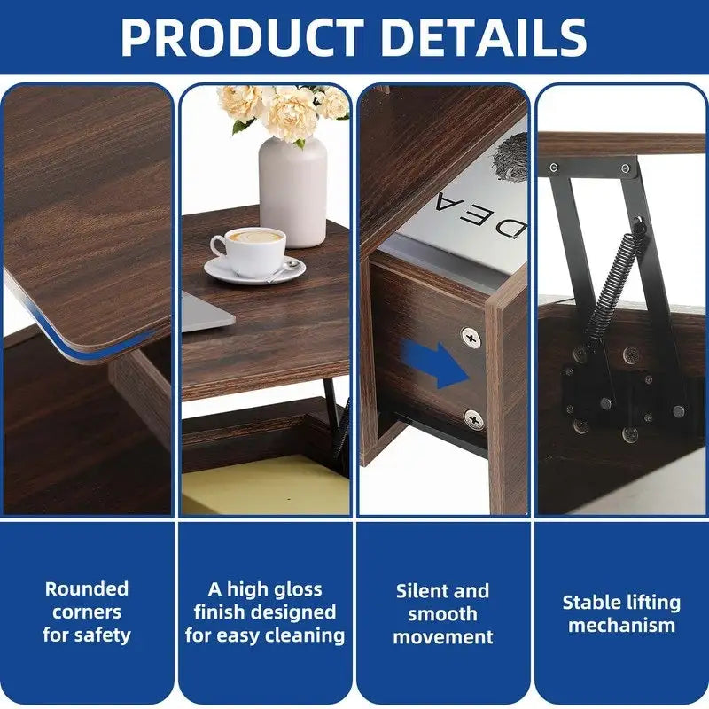 Modern Glossy Coffee Table with LED Lights and 4 Sliding Drawers