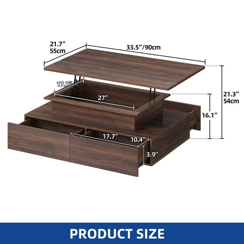 Modern Glossy Coffee Table with LED Lights and 4 Sliding Drawers