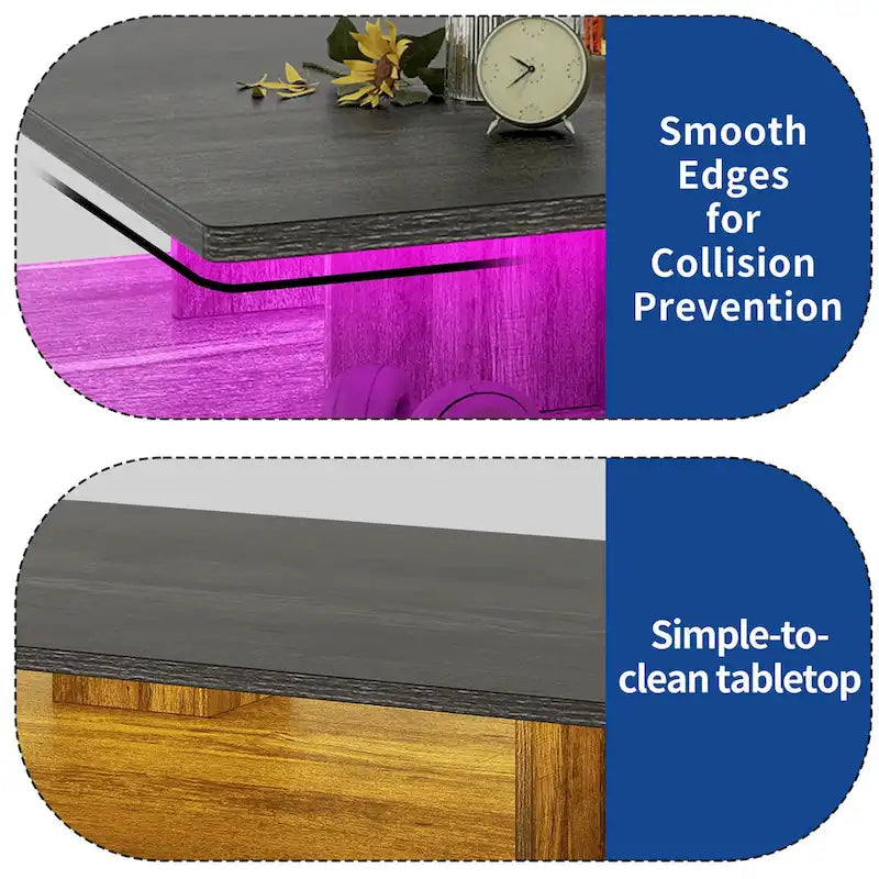 Modern Glossy Coffee Table with LED Lights and 4 Sliding Drawers