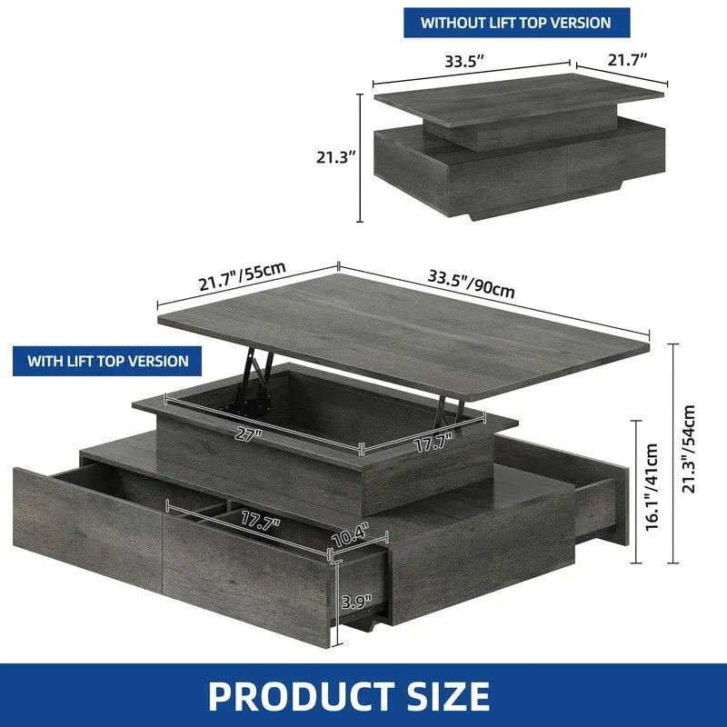 Modern Glossy Coffee Table with LED Lights and 4 Sliding Drawers