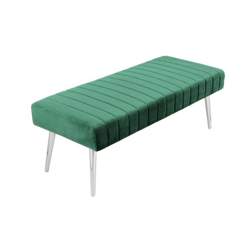 Velvet Upholstered Accent Bench with Channel Tufting and Chrome Legs