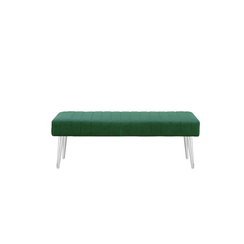 Velvet Upholstered Accent Bench with Channel Tufting and Chrome Legs