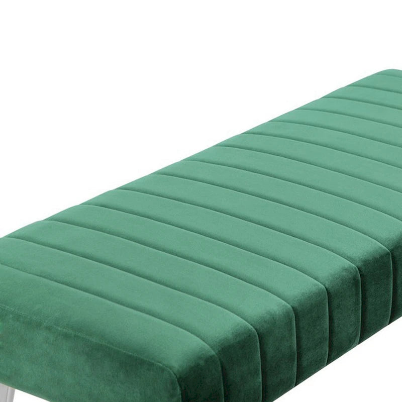 Velvet Upholstered Accent Bench with Channel Tufting and Chrome Legs