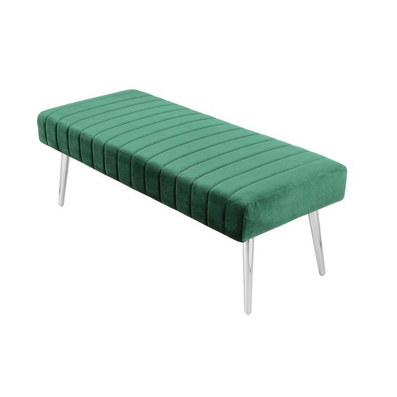 Velvet Upholstered Accent Bench with Channel Tufting and Chrome Legs