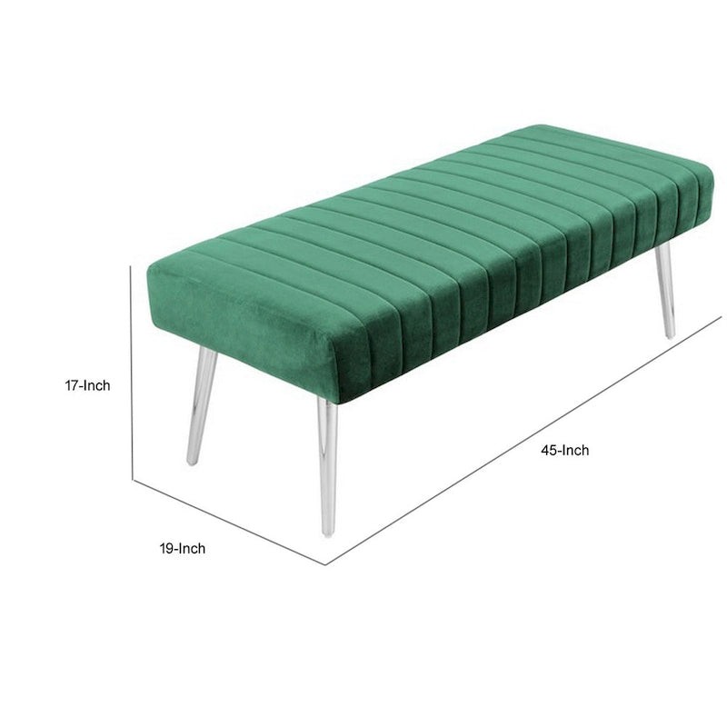 Velvet Upholstered Accent Bench with Channel Tufting and Chrome Legs