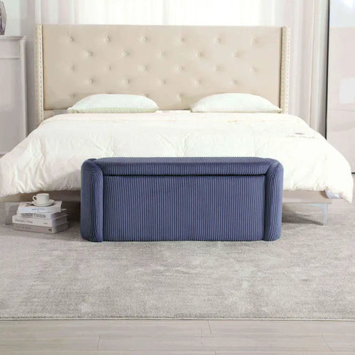 Banc de bout de lit, Pouf de rangement rembourré en tissu avec charnière de sécurité, Repose-pieds rembourré pour entrée,